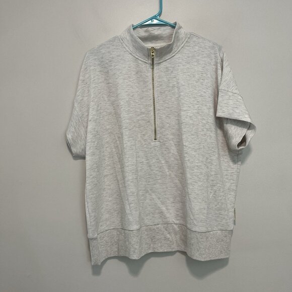 Varley Ritchie Short Sleeve Doublesoft Sweat Sweatshirt in Light Gray Size Large - Picture 2 of 8